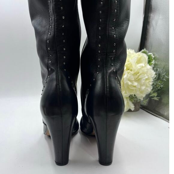 Cole Haan Mica Nk Air Black Leather Tall High Heel Boots Silver Studs 8.5B - Picture 4 of 11
